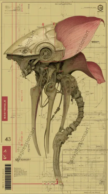 Biomechanical Sci Fi Blueprint Art