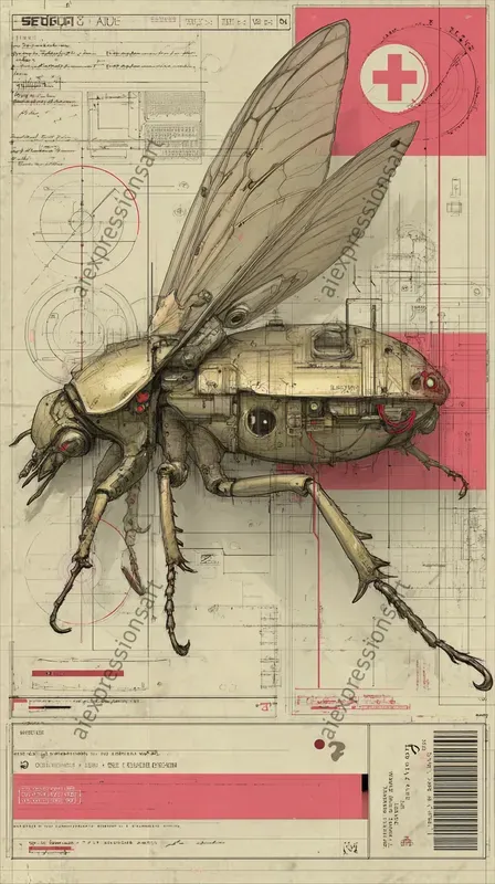 Biomechanical Sci Fi Blueprint Art