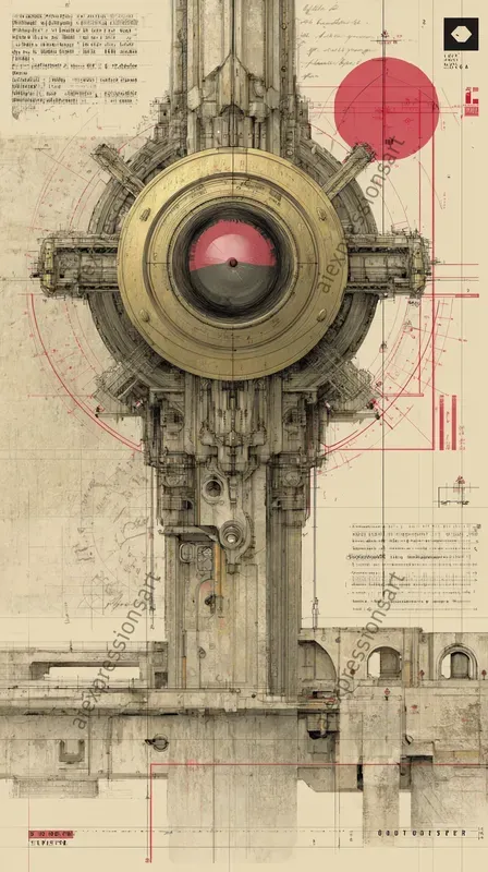 Biomechanical Sci Fi Blueprint Art