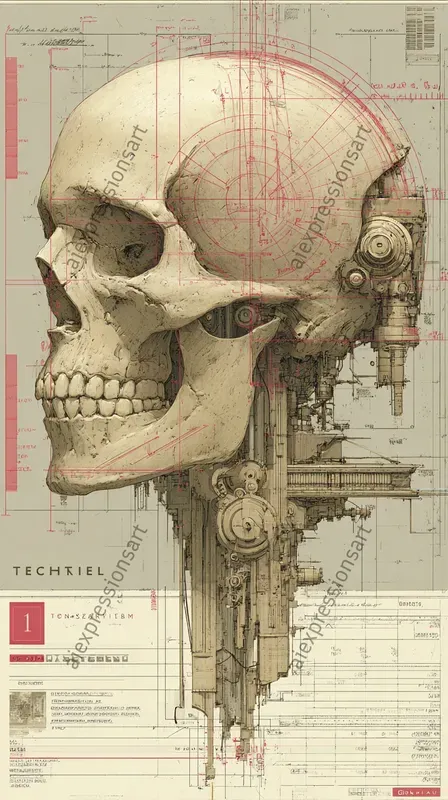 Biomechanical Sci Fi Blueprint Art