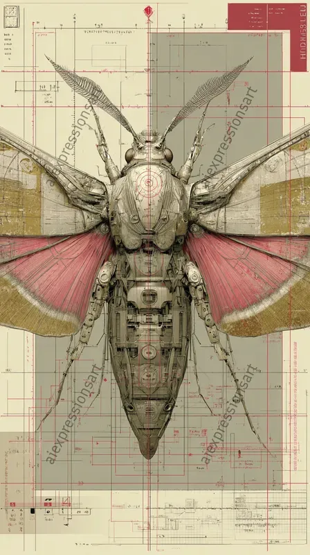 Biomechanical Sci Fi Blueprint Art
