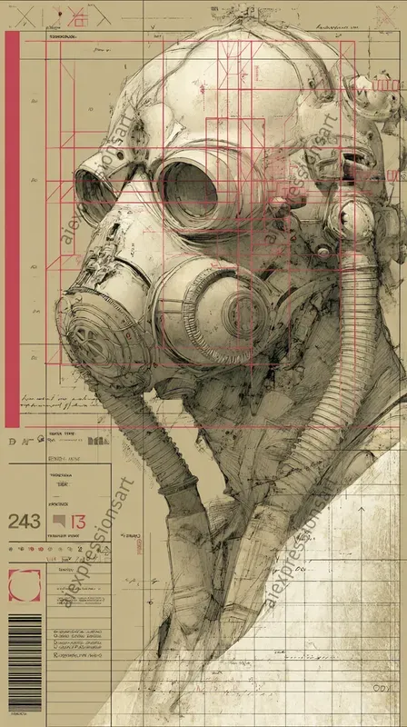 Biomechanical Sci Fi Blueprint Art
