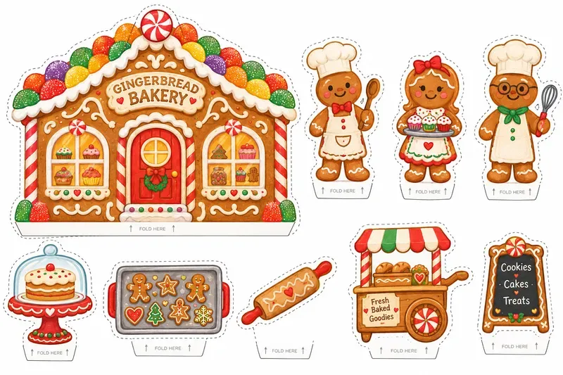 Gingerbread Village Printable Playsets
