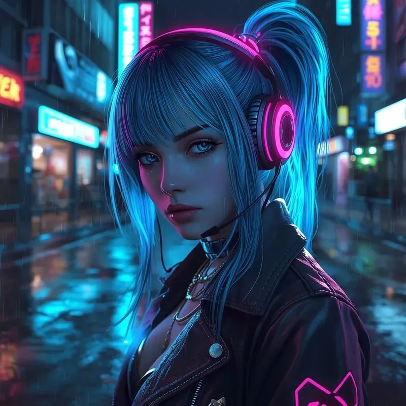 Cyberpunk Neon Gamer Girl Avatars