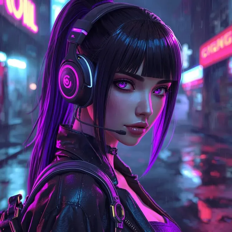 Cyberpunk Neon Gamer Girl Avatars