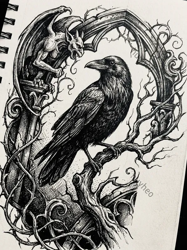 Gothic Ink Sketch Monochrome Art