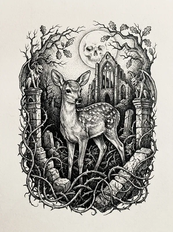 Gothic Ink Sketch Monochrome Art