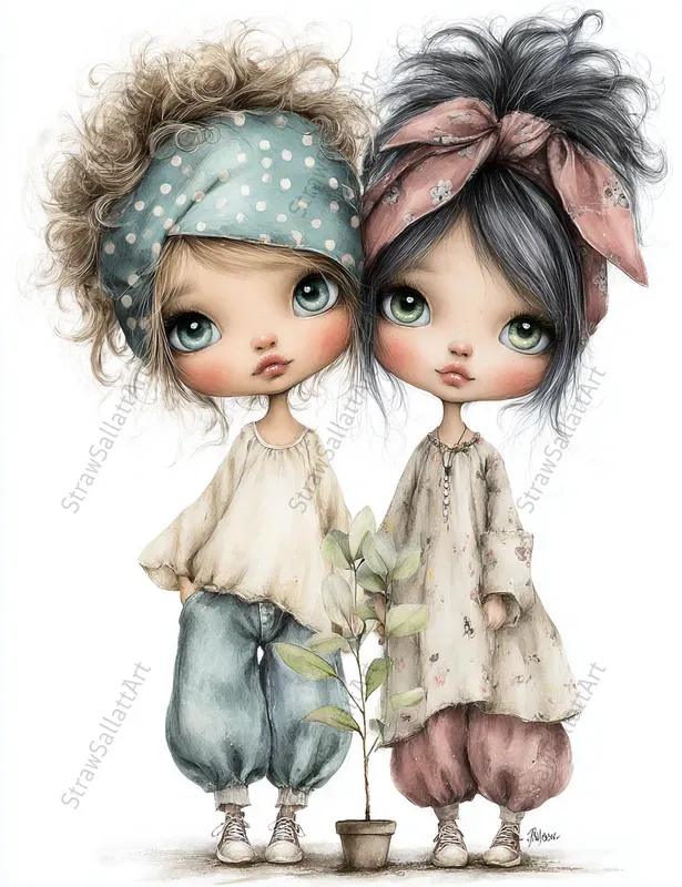 Whimsical Boho Girls And Boys Clipart