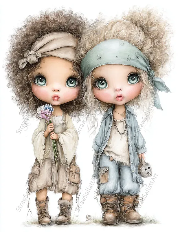 Whimsical Boho Girls And Boys Clipart