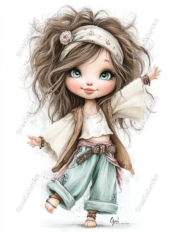Whimsical Boho Girls And Boys Clipart