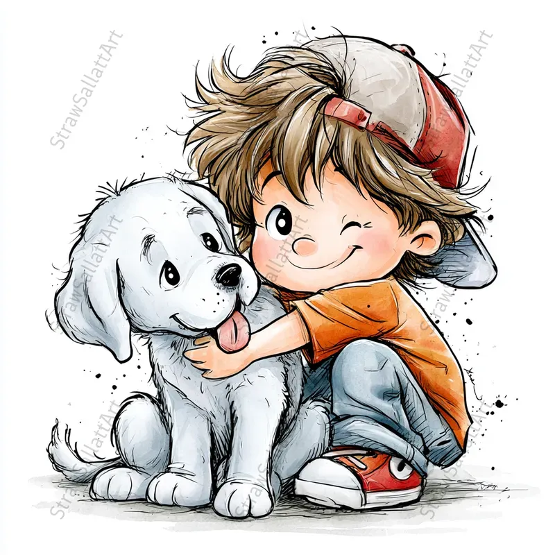 Cartoon Kids And Pets Clipart