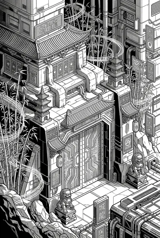 Cyberpunk Chinese Pagoda Coloring Pages