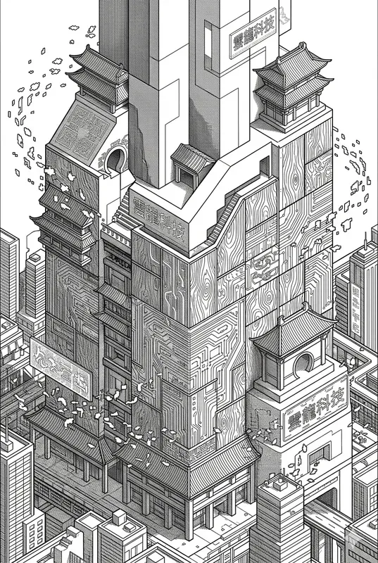 Cyberpunk Chinese Pagoda Coloring Pages