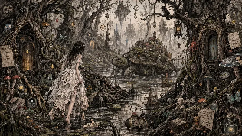 Dark Surreal Forest Doodle Art