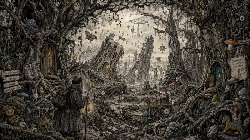Dark Surreal Forest Doodle Art