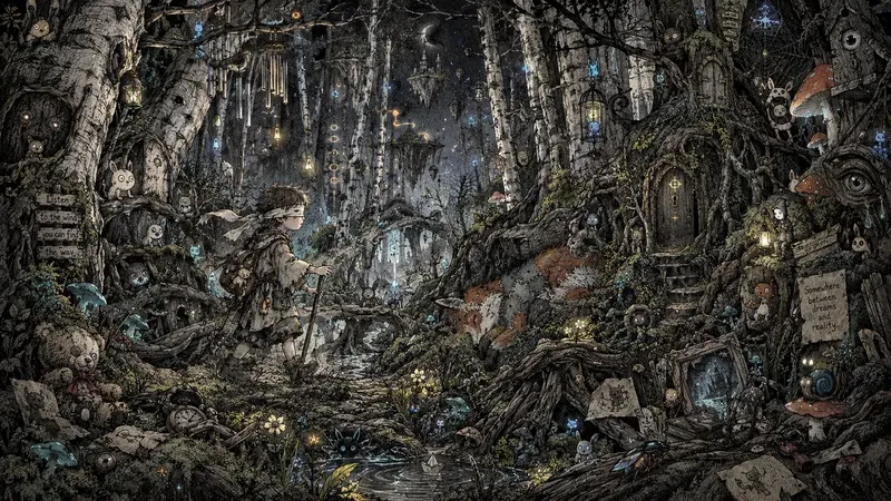 Dark Surreal Forest Doodle Art