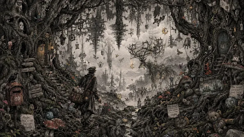 Dark Surreal Forest Doodle Art