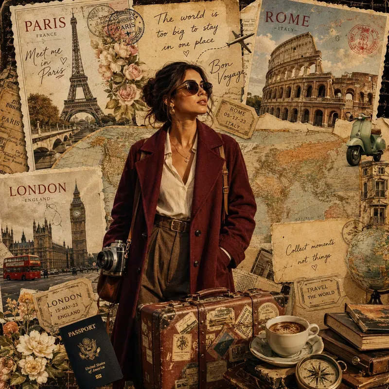 Vintage Wanderlust Travel Collage Posters