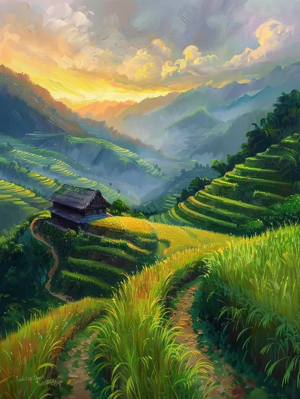 Idyllic Pastoral Landscape Oil Paintings
