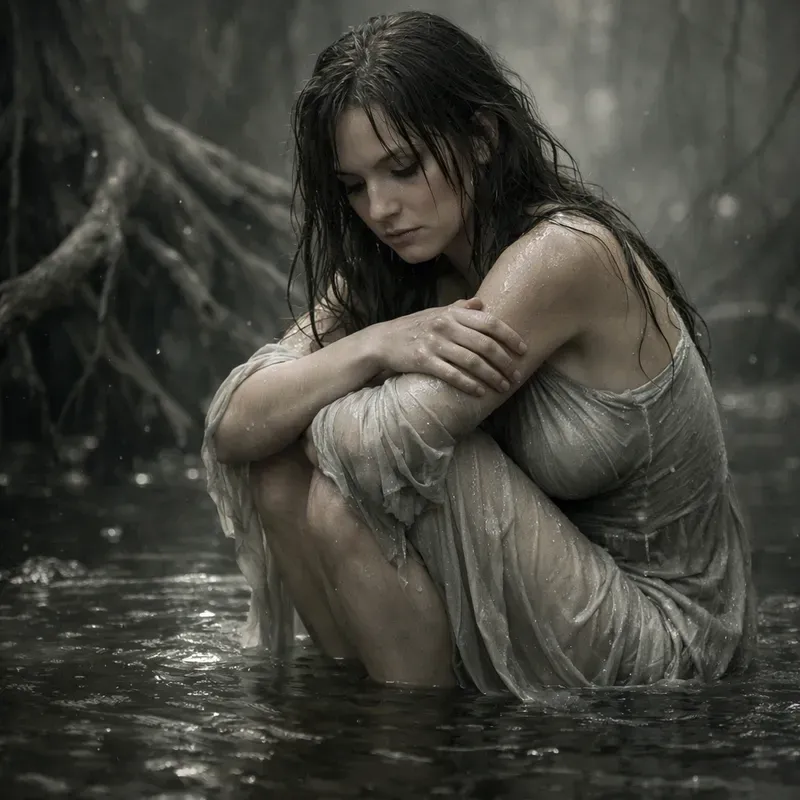 Wet Fabric Emotional Female Portraits