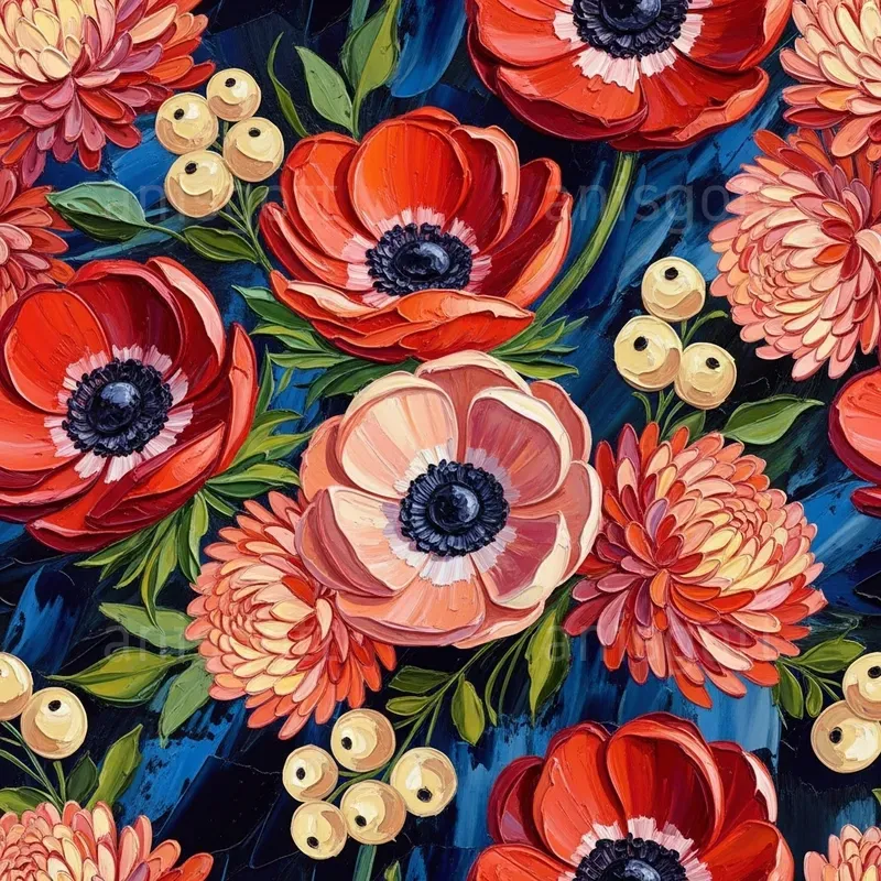 Tropical Coral Bloom Impasto Patterns