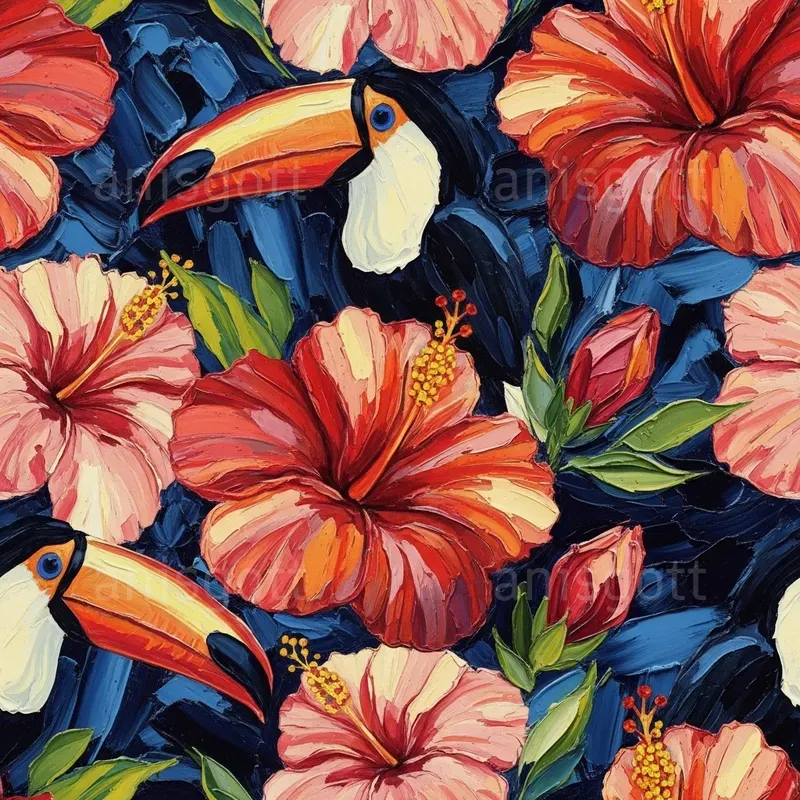 Tropical Coral Bloom Impasto Patterns