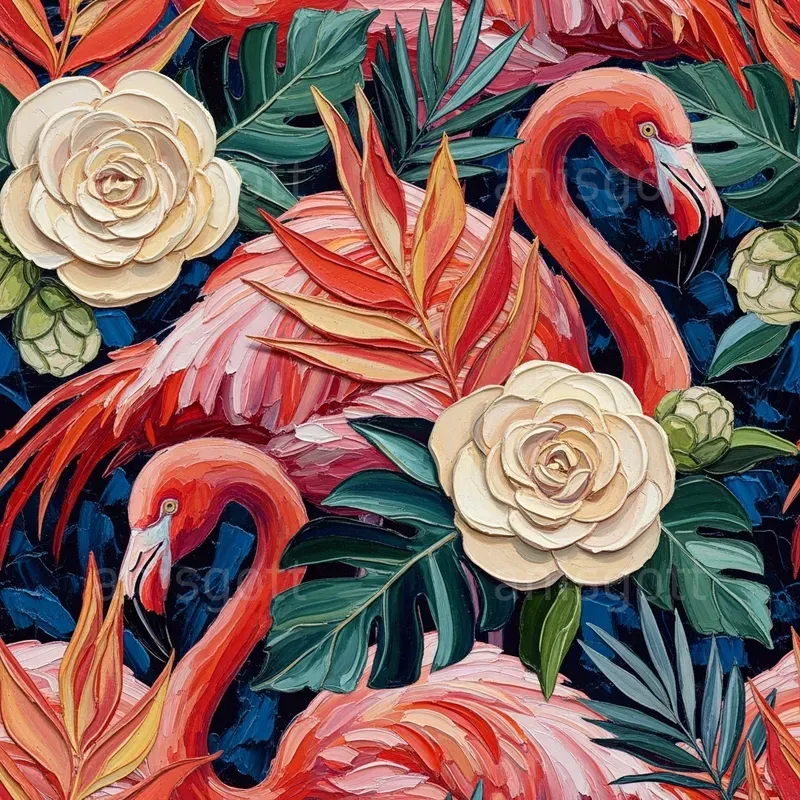 Tropical Coral Bloom Impasto Patterns