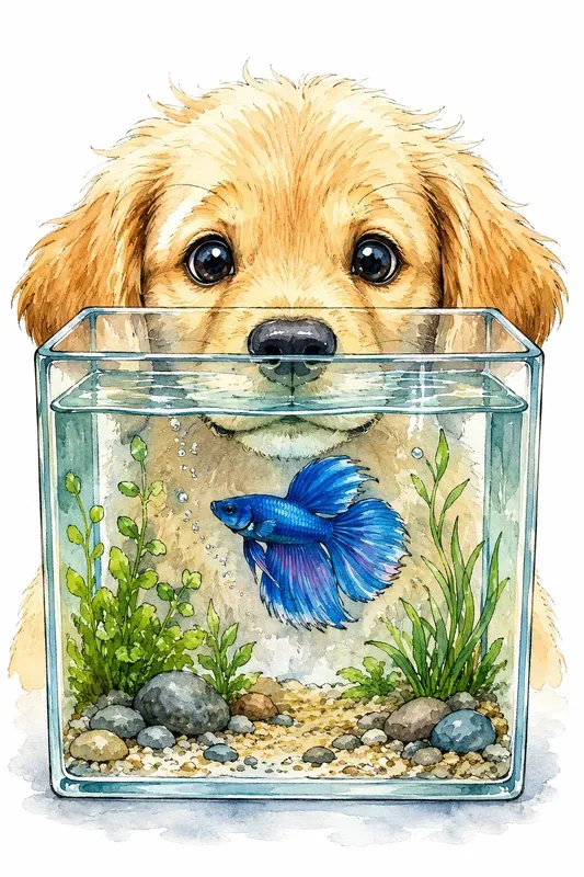 Watercolor Pets And Aquarium Art