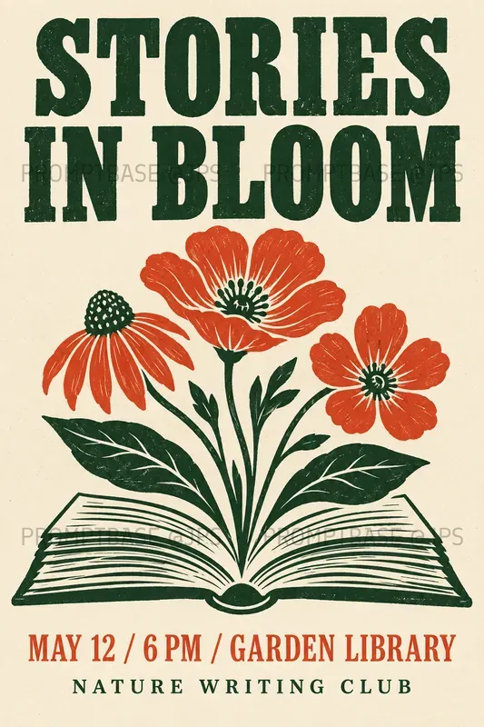 Book Club Linocut Event Posters
