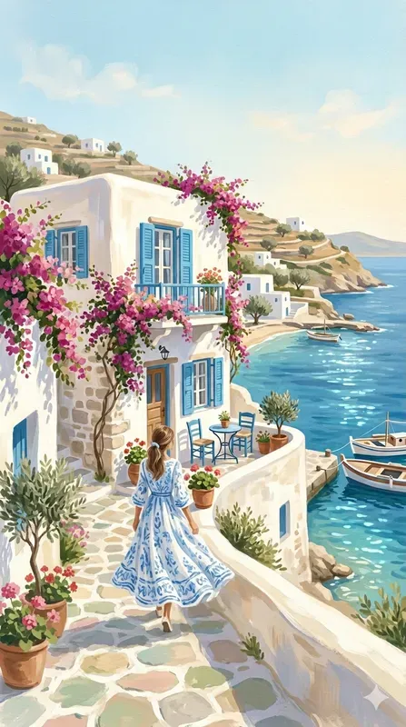Elegant Greek Seaside Town Paintings