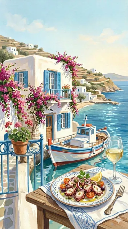 Elegant Greek Seaside Town Paintings