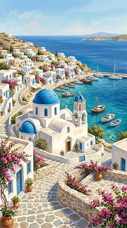 Elegant Greek Seaside Town Paintings