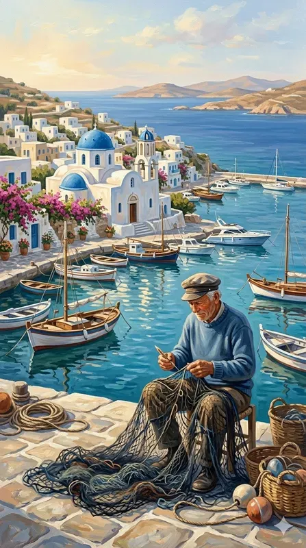 Elegant Greek Seaside Town Paintings