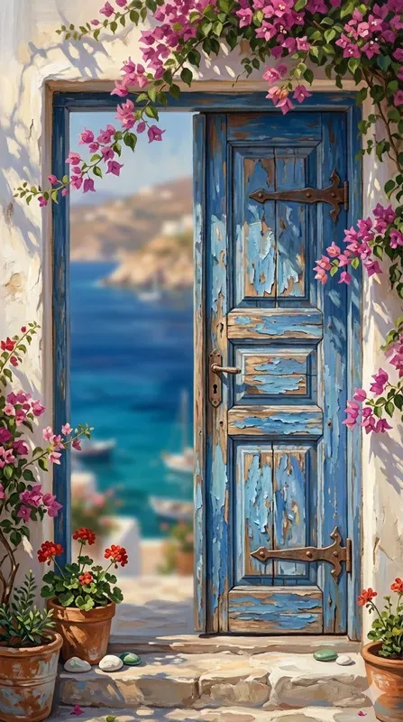 Elegant Greek Seaside Town Paintings