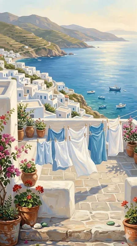 Elegant Greek Seaside Town Paintings