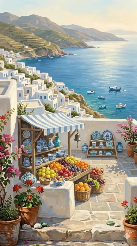Elegant Greek Seaside Town Paintings