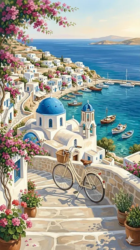 Elegant Greek Seaside Town Paintings