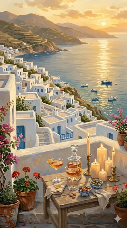 Elegant Greek Seaside Town Paintings