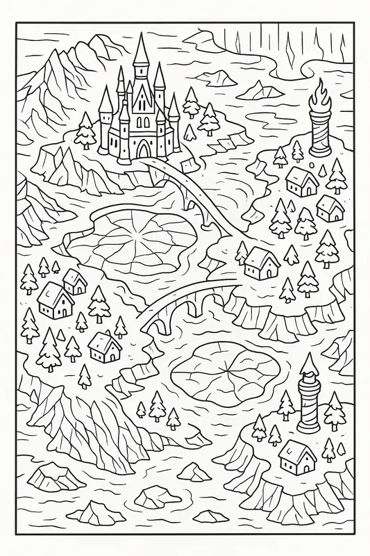 Fictional Map Colorable Fantasy Maps Coloring Pages ChatGPT Image Prompt | PromptBase