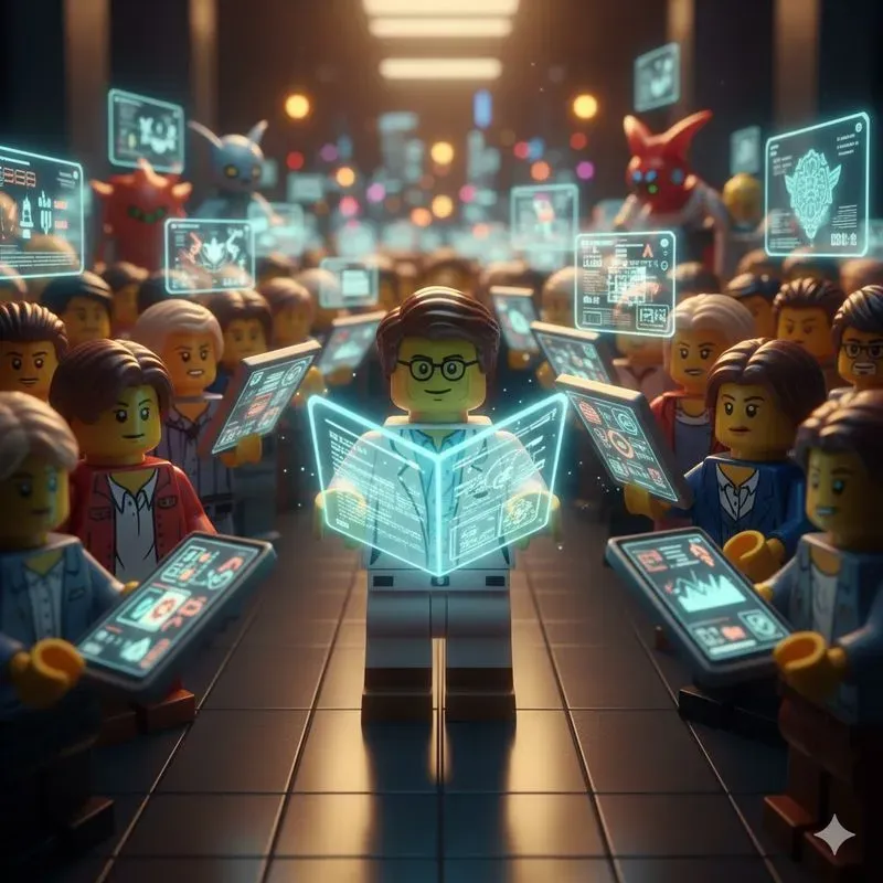 Lego Know Lego Knowledge In Digital Crowds Gemini Image Prompt | PromptBase