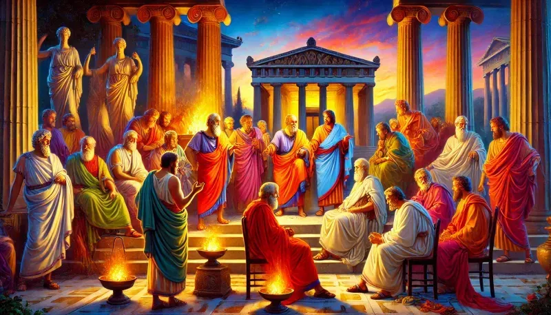 Ancient Greek Debate Scenes DALL·E Prompt | PromptBase