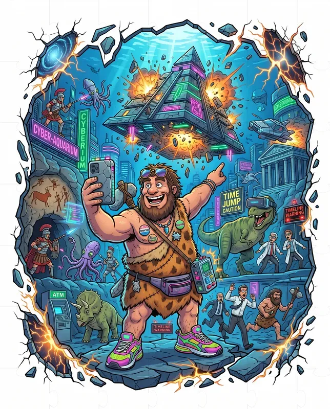 Caveman Time Disaster Tshirt Art Gemini Image Prompt | PromptBase