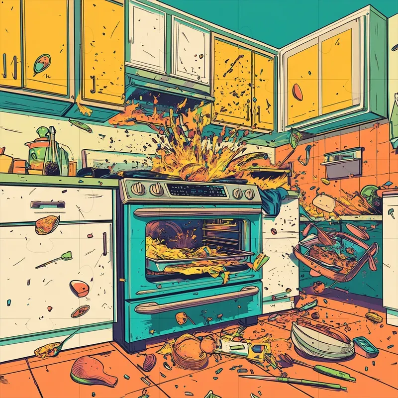 Kitchen Comic Style Kitchen Chaos Comic Style Midjourney Prompt | PromptBase
