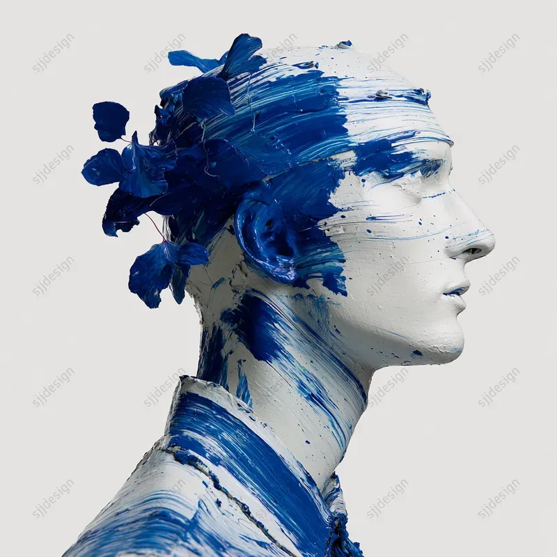 Blue Paint Stroke Portraits Midjourney Prompt | PromptBase