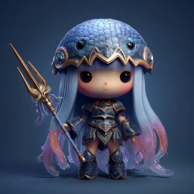 Chibi Warrior Aquatic Fantasy Fighters Midjourney Prompt | PromptBase