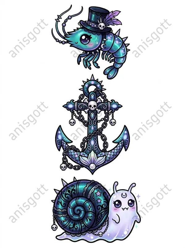 Iridescent Dark Sea Creature Clipart Sets Gemini Image Prompt | PromptBase