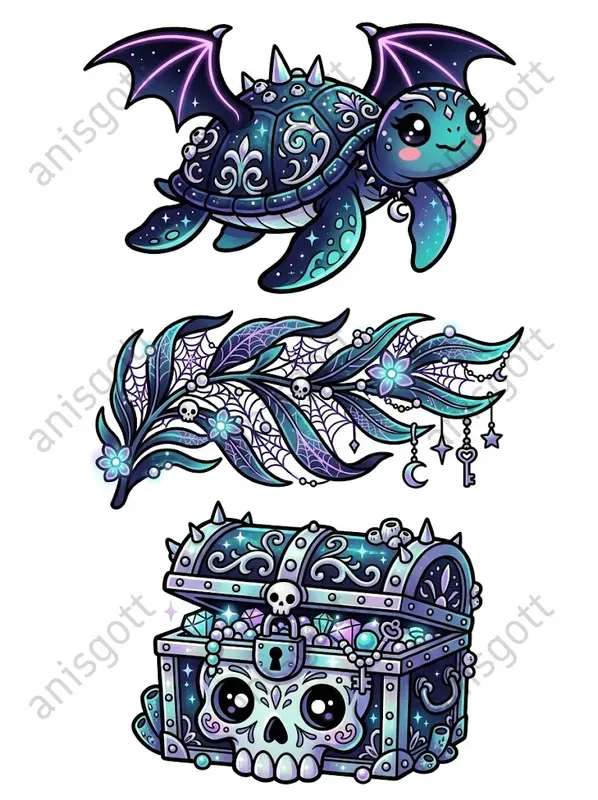 Iridescent Dark Sea Creature Clipart Sets Gemini Image Prompt | PromptBase