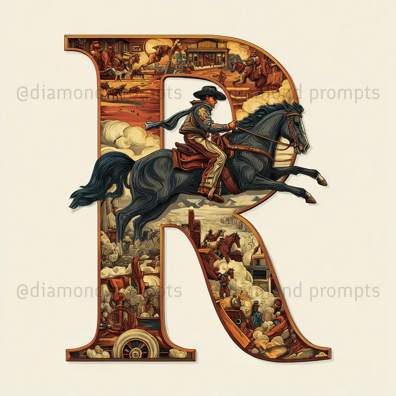 Rodeo Alphabet Letters Midjourney Prompt | PromptBase