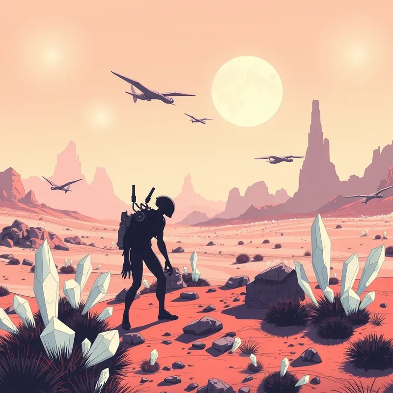 Minimalist Comicstyle Alien Landscapes DALL·E Prompt | PromptBase