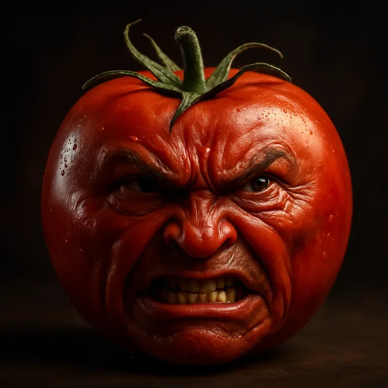 Angry Humanfaced Food Art ChatGPT Image Prompt | PromptBase